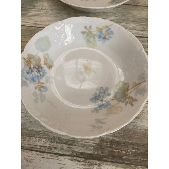 Vintage Haviland Limoges France Blue Floral Embossed Bowls & Saucer Set of 4 - Picture 4 of 15